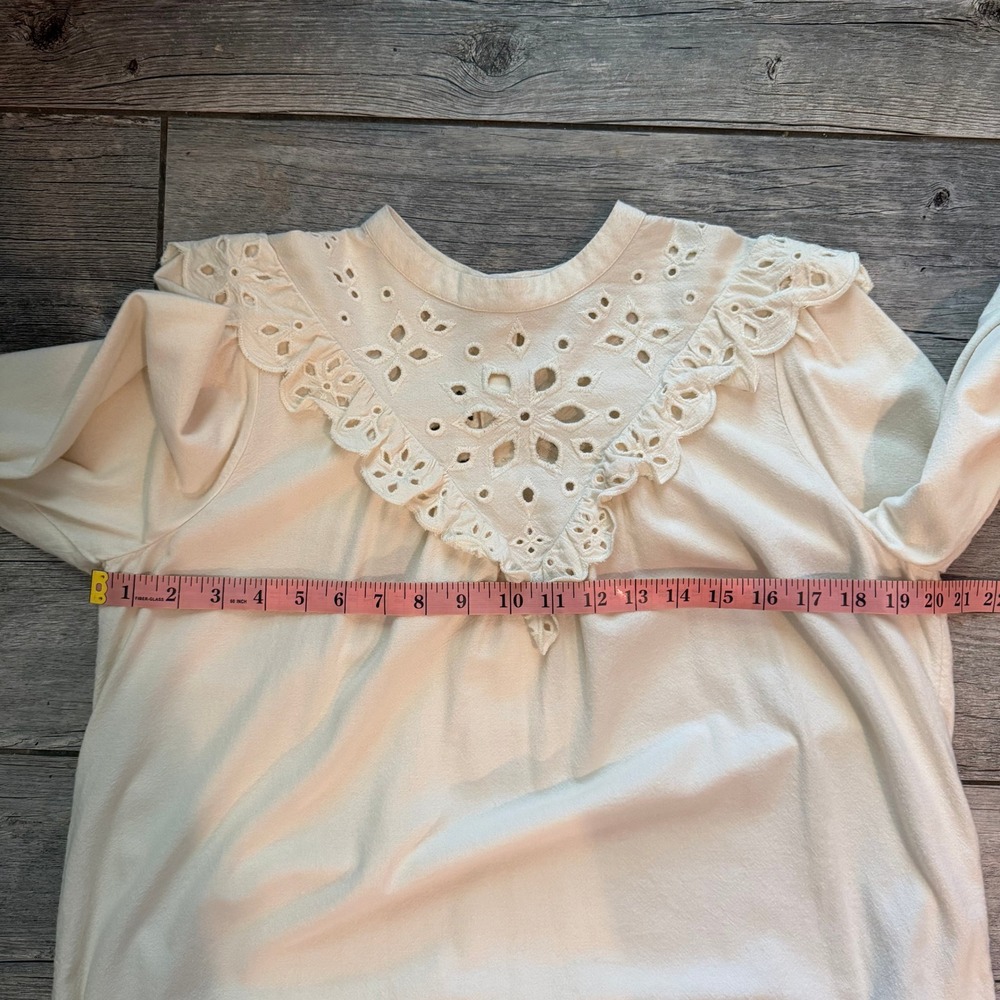 Madewell Cream Eyelet Yoke Ruffle Long Sleeve Blouse Small Ivory Cotton Viscose - Picture 10 of 10
